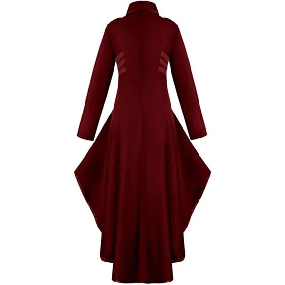 Steampunk Victorian Swallow Tail Long Trench Coat Jacket Red Cosplay Punk NWT - Picture 4 of 6